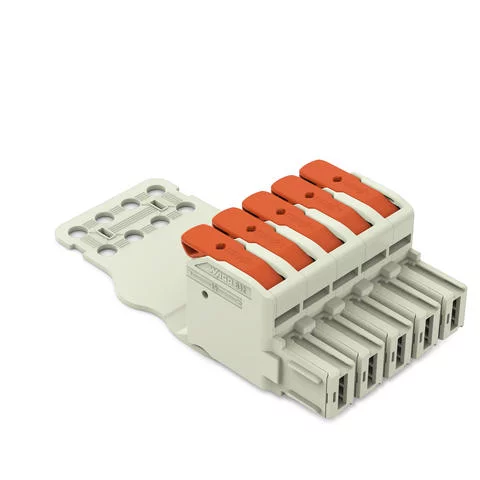832-1105/335-000 - 1-conductor female connector; lever; Push-in CAGE CLAMP®; 16 mm²; Pin spacing 10.16 mm; 5-pole; 100% protected against mismating; Strain relief plate; Silver-plated contacts; 16,00 mm²; light gray 832-1105/335-000 - 1-conductor female connector; lever; Push-in CAGE CLAMP®; 16 mm²; Pin spacing 10.16 mm; 5-pole; 100% protected against mismating; Strain relief plate; Silver-plated contacts; 16,00 mm²; light gray
