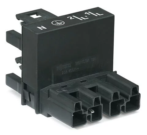 770-944 - h-distribution connector; 4-pole; Cod. A; 1 input; 2 outputs; outputs on one side; 2 locking levers; black