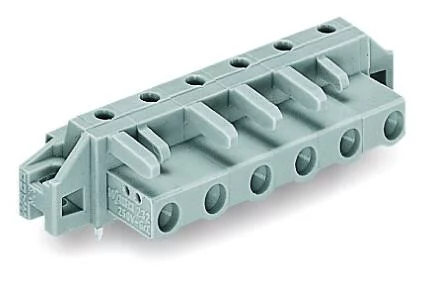 232-832/031-000 - THT female header; angled; Pin spacing 7.5 mm; 2-pole; clamping collar; 0.6 x 1.0 mm solder pin; gray