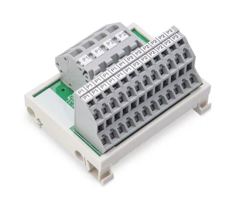 830-800/000-306 - Potential distribution module; 2 potentials; with 2 input clamping points each; Conductor cross-section up to 6 mm²; with 12 output clamping points each; Conductor cross-section up to 2.5 mm² 830-800/000-306 - Potential distribution module; 2 potentials; with 2 input clamping points each; Conductor cross-section up to 6 mm²; with 12 output clamping points each; Conductor cross-section up to 2.5 mm²