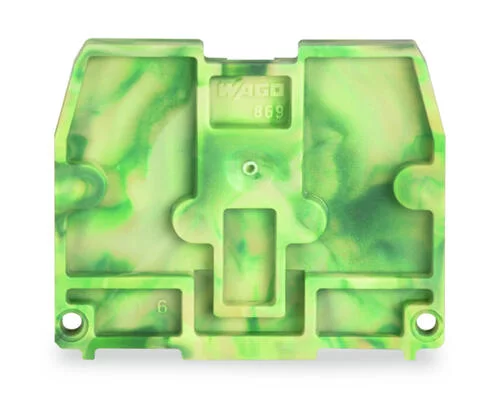 869-379 - End plate; for terminal blocks with snap-in mounting foot; 2.5 mm thick; green-yellow