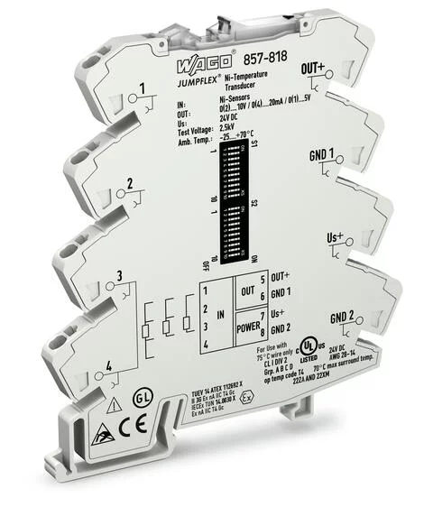 857-818 - JUMPFLEX® signal conditioner; Ni sensors; Ni100, Ni120, Ni200, Ni500 and Ni1000; configurable