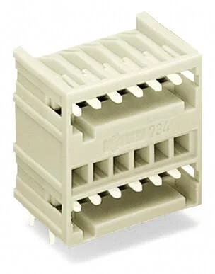 734-402 - THT double-deck male header; 1.0 x 1.0 mm solder pin; angled; 100% protected against mismating; Pin spacing 3.5 mm; 4-pole; light gray