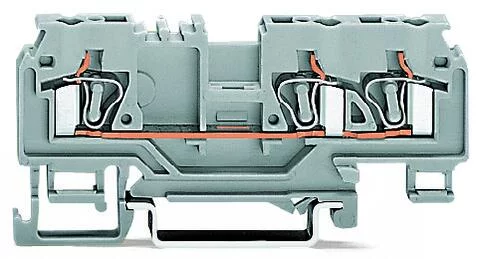 880-661 - 3-conductor through terminal block; 4 mm²; with test port; with shield contact; center marking; for DIN-rail 35 x 15 and 35 x 7.5; CAGE CLAMP®; 4,00 mm²; gray