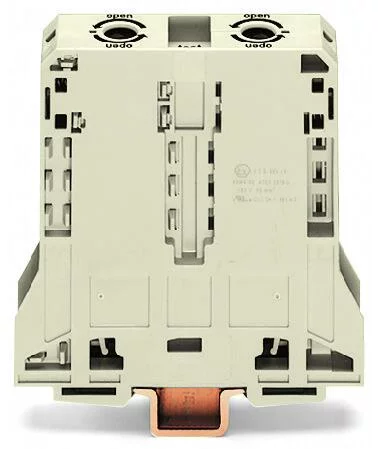 285-995 - POWER CAGE CLAMP feedthrough terminal block; suitable for Ex e II applications; DIN 35 x 15 rail mount; 2-conductor; 4/0 AWG; 25 mm wide; light gray