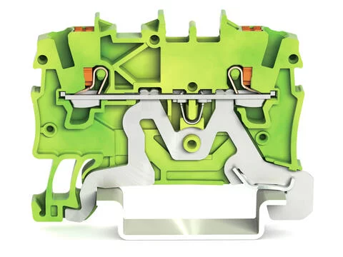 2200-1207 - TOPJOB®S ground terminal block with Push-buttons; rail mount; 2-conductor; 3.5 mm wide; green-yellow