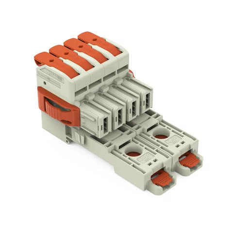 832-1104/037-000/306-000 - 1-conductor female connector; lever; Push-in CAGE CLAMP®; 16 mm²; Pin spacing 10.16 mm; 4-pole; 100% protected against mismating; Lateral locking levers; DIN-35 rail/panel mounting; Silver-plated contacts; 16,00 mm²; light gray