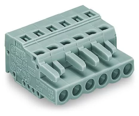 231-115/102-000 - Female plug; 15-pole; with integrated end plate; 12 AWG max; pin spacing 5 mm; 1 conductor per pole; gray