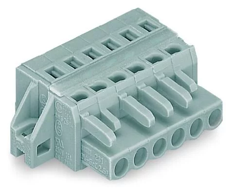 231-124/027-000 - Female plug; 24-pole; mounting flange with reinforcing strip; 12 AWG max; pin spacing 5 mm; 1 conductor per pole; gray