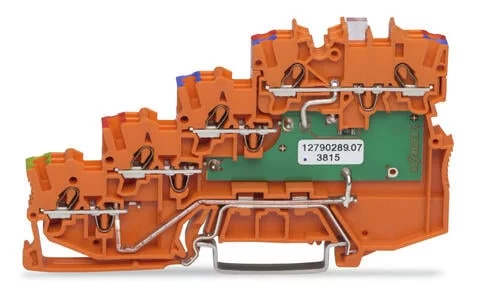 2000-5477/1102-953 - TOPJOB®S sensor LED terminal block; green LED; with ground contact; internally commoned; 2-pole; rail mount; 4-conductor; 7 mm wide; orange