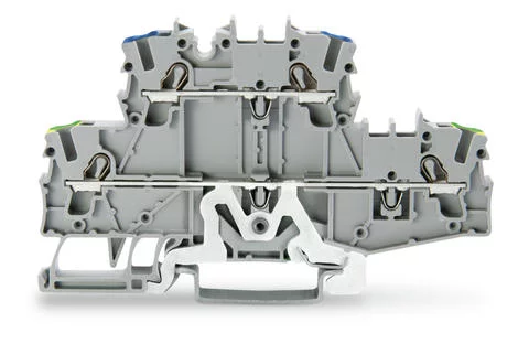 2002-2717 - Double-deck terminal block; Ground conductor/through terminal block; 2.5 mm²; PE/N; suitable for Ex e II applications; without marker carrier; Blue conductor entry upper deck; for DIN-rail 35 x 15 and 35 x 7.5; Push-in CAGE CLAMP®; 2,50 mm²; g