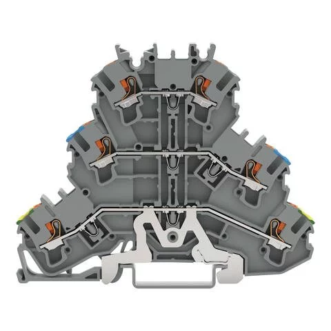 2202-3217 - Triple-deck terminal block; Ground conductor/through/through terminal block; with push-button; 2.5 mm²; PE/N/L; suitable for Ex e II applications; without marker carrier; for DIN-rail 35 x 15 and 35 x 7.5; Push-in CAGE CLAMP®; 2,50 mm²; gray