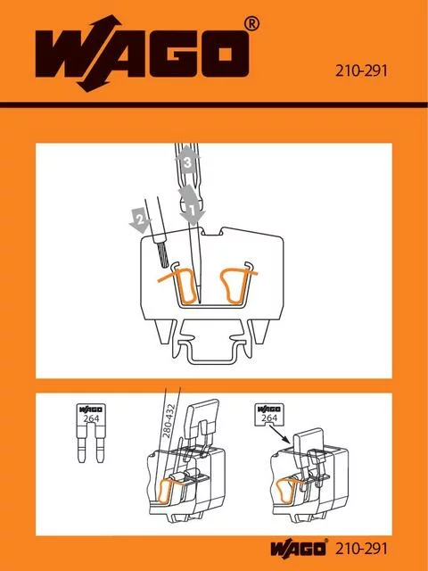 210-291 - Stickers for operating instructions; for front-entry, miniature rail-mounted terminal blocks; 264 Series