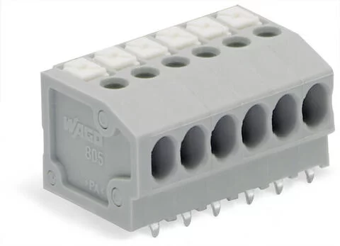 805-156 - PCB terminal block; push-button; 1.5 mm²; Pin spacing 3.5 mm; 6-pole; Push-in CAGE CLAMP®; with test port; 1,50 mm²; gray 805-156 - PCB terminal block; push-button; 1.5 mm²; Pin spacing 3.5 mm; 6-pole; Push-in CAGE CLAMP®; with test port; 1,50 mm²; gray