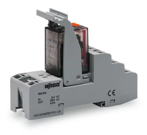 858-507 - Relay module; Nominal input voltage: 115 VAC; 4 changeover contacts; Limiting continuous current: 5 A; with manual operation; Red status indicator; Module width: 31 mm