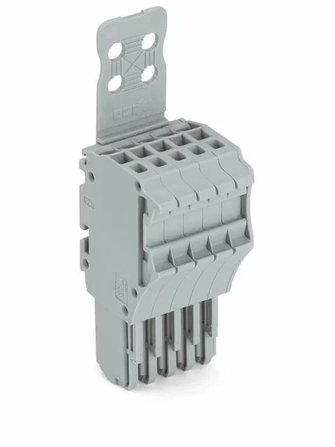 2020-105/133-000 - X-COM S-Mini female plug; rail mount; for 2020 series carrier terminal blocks; with strain relief plate; 1-conductor; 5-pole; 7.7 mm wide; gray