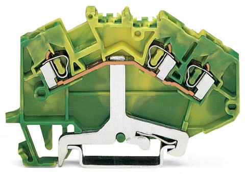 780-637 - Ground terminal block; angled; rail mount; 3-conductor; 5 mm wide; green-yellow