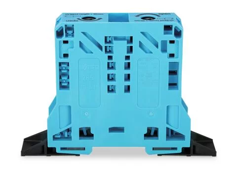 285-144 - POWER CAGE CLAMP feedthrough terminal block; with fixing flanges; 2-conductor; 2/0 AWG stranded, 1/0 AWG solid; 20 mm wide; blue