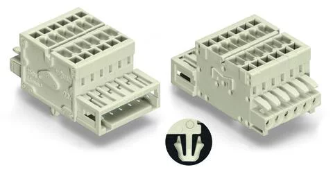 734-364/008-000 - 2-conductor combi strip; 100% protected against mismating; Snap-in mounting feet; 1.5 mm²; 4-pole; Pin spacing 3.5 mm; light gray