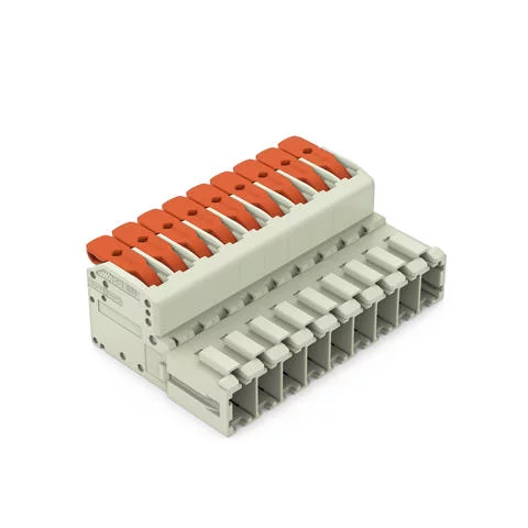 831-1209 - 1-conductor male connector; lever; Push-in CAGE CLAMP®; 10 mm²; Pin spacing 7.62 mm; 9-pole; 100% protected against mismating; 10,00 mm²; light gray