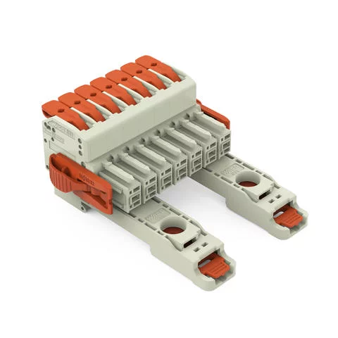 831-1107/038-000/306-000 - 1-conductor female connector; lever; Push-in CAGE CLAMP®; 10 mm²; Pin spacing 7.62 mm; 7-pole; 100% protected against mismating; Lateral locking levers; DIN-35 rail/panel mounting; 10,00 mm²; light gray