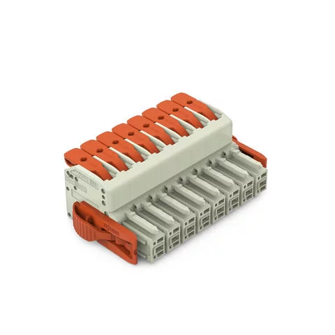 831-1108/038-000 - 1-conductor female connector; lever; Push-in CAGE CLAMP®; 10 mm²; Pin spacing 7.62 mm; 8-pole; 100% protected against mismating; Lateral locking levers; 10,00 mm²; light gray