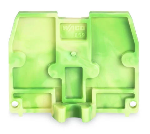 869-399 - End plate; with fixing flange M4; 2.5 mm thick; green-yellow 869-399 - End plate; with fixing flange M4; 2.5 mm thick; green-yellow
