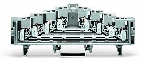 727-220/021-000 - 4-level terminal block for matrix patching; without locking clips; one potential per level; with 2.3 mm Ø test port; marking: 0-1-2-3--3-2-1-0; for 35 x 7.5 mounting rail; 1.5 mm²; 1,50 mm²; gray