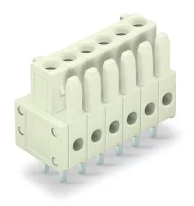 734-465 - THT female header; straight; Pin spacing 3.5 mm; 5-pole; 100% protected against mismating; 0.9 x 0.9 mm solder pin; light gray