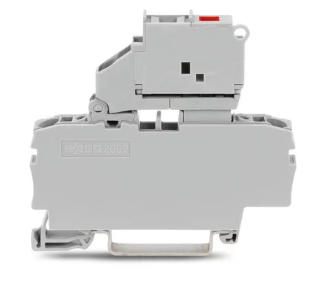 2002-1611/1000-542 - TOPJOB®S fuse disconnect terminal block; with pivoting fuse holder for 5 x 20 mm fuse; with blown fuse LED indication for 30 - 65 V; rail mount; 2-conductor; 6.2 mm wide; gray