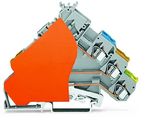 280-575/280-323 - 3-conductor actuator supply terminal block; with ground contact; with colored conductor entries; 2.5 mm²; CAGE CLAMP®; 2,50 mm²; gray