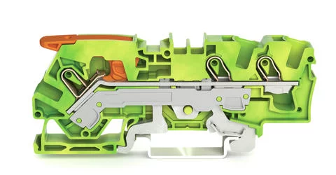 2106-1307 - TOPJOB®S ground terminal block with Lever and Open Tool Slots; rail mount; 3-conductor; 7.5 mm wide; green-yellow