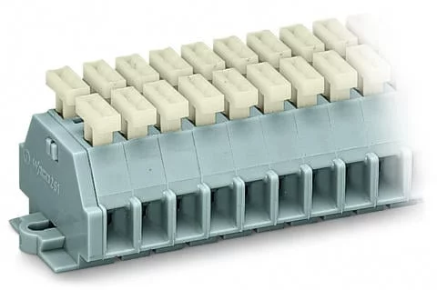 261-103/341-000 - 2-conductor terminal strip; on both sides with push-buttons; with fixing flanges; 3-pole; for screw or similar mounting types; Fixing hole 3.2 mm Ø; 2.5 mm²; CAGE CLAMP®; 2,50 mm²; gray