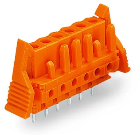 232-166/039-000 - THT female header; straight; Pin spacing 5.08 mm; 6-pole; Locking lever; 0.6 x 1.0 mm solder pin; orange