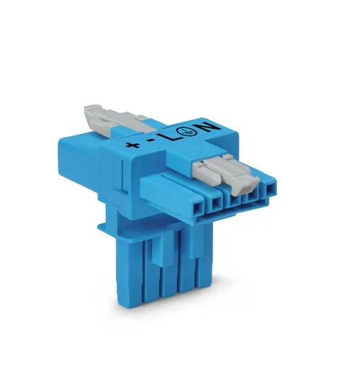 890-617 - T-distribution connector; 5-pole; Cod. I; 1 input; 2 outputs; 2 locking levers; blue