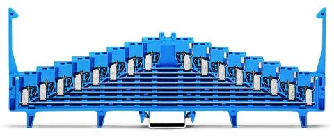 727-123 - 8-level terminal block for matrix patching; with locking clips; one potential per level; with 2.3 mm Ø test port; for 35 x 7.5 mounting rail; 1.5 mm²; 1,50 mm²; blue