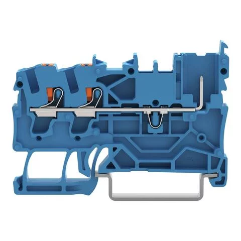 2222-1304 - 2-conductor/1-pin carrier terminal block; with push-button; 2.5 mm²; for DIN-rail 35 x 15 and 35 x 7.5; Push-in CAGE CLAMP®; 2,50 mm²; blue