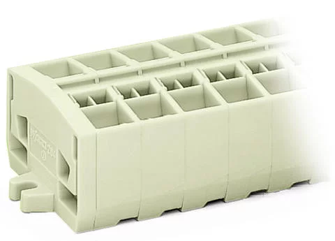 264-288 - 4-conductor terminal strip; without push-buttons; suitable for Ex e II applications; with snap-in mounting feet; 8-pole; for plate thickness 0.6 - 1.2 mm; Fixing hole 3.5 mm Ø; 2.5 mm²; CAGE CLAMP®; 2,50 mm²; light gray