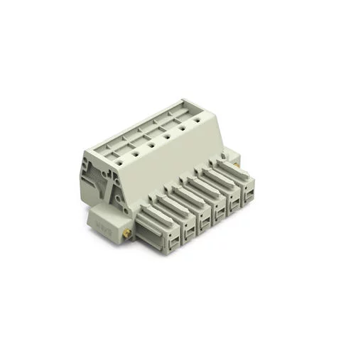 831-3106/107-000 - 1-conductor female connector; Push-in CAGE CLAMP®; 10 mm²; Pin spacing 7.62 mm; 6-pole; 100% protected against mismating; Screw flange; 10,00 mm²; light gray