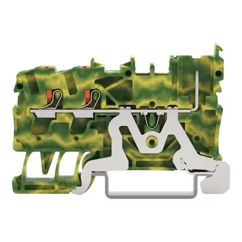 2222-1307 - 2-conductor/1-pin ground carrier terminal block; with push-button; 2.5 mm²; for DIN-rail 35 x 15 and 35 x 7.5; Push-in CAGE CLAMP®; 2,50 mm²; green-yellow