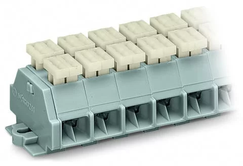 261-209/342-000 - 4-conductor terminal strip; on both sides with push-buttons; with fixing flanges; 9-pole; for screw or similar mounting types; Fixing hole 3.2 mm Ø; 2.5 mm²; CAGE CLAMP®; 2,50 mm²; gray
