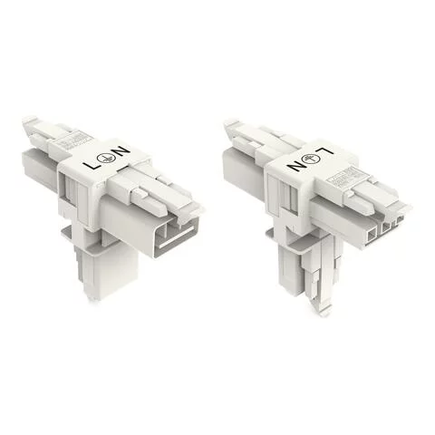 890-665 - T-distribution connector; 3-pole; Cod. A; 1 input; 2 outputs; 3 locking levers; for flying leads; white