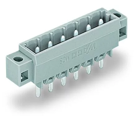 231-132/040-000 - Male header; 2-pole; THT; 1.0 x 1.0 mm solder pin; straight; mounting flange; pin spacing 5 mm; gray
