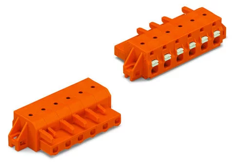 2231-706/031-000 - Female plug; 6-pole; push-button; mounting flange;12 AWG max; pin spacing 7.62 mm;1-conductor per pole; orange