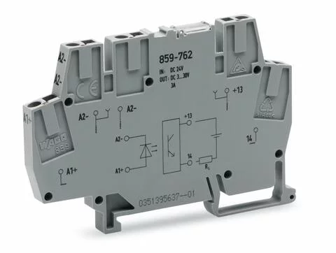 859-762 - Optocoupler module; Nominal input voltage: 24 VDC; Output voltage range: 3 … 30 VDC; Limiting continuous current: 3 A; 2-wire connection; Red status indicator; Module width: 6 mm; gray 859-762 - Optocoupler module; Nominal input voltage: 24 VDC; Output voltage range: 3 … 30 VDC; Limiting continuous current: 3 A; 2-wire connection; Red status indicator; Module width: 6 mm; gray