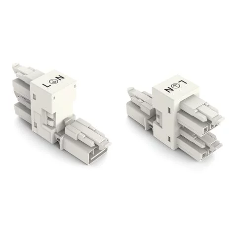 890-686 - h-distribution connector; 3-pole; Cod. A; 1 input; 2 outputs; outputs on one side; 3 locking levers; for flying leads; white