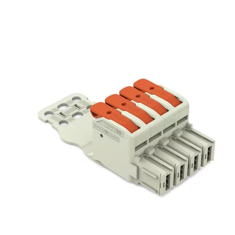 832-1104/334-000 - 1-conductor female connector; lever; Push-in CAGE CLAMP®; 16 mm²; Pin spacing 10.16 mm; 4-pole; 100% protected against mismating; Strain relief plate; Silver-plated contacts; 16,00 mm²; light gray