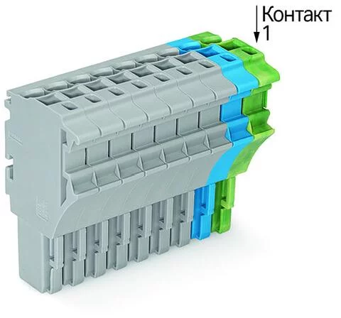 2022-110/000-038 - 1-conductor female connector; Push-in CAGE CLAMP®; 4 mm²; Pin spacing 5.2 mm; 10-pole; 4,00 mm²; gray/blue/green-yellow