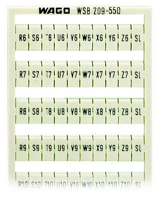 209-550 - WSB marking card; as card; MARKED; R6, S6, T6, ..., Y6, Z6, SL to R10, S10, T10, ..., Y10, Z10, SL (2 each); not stretchable; Horizontal marking; snap-on type; white 209-550 - WSB marking card; as card; MARKED; R6, S6, T6, ..., Y6, Z6, SL to R10, S10, T10, ..., Y10, Z10, SL (2 each); not stretchable; Horizontal marking; snap-on type; white