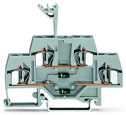 281-635/281-491 - Component terminal block; double-deck; with 2 diodes 1N4007; Top anode, right-side anode; for DIN-rail 35 x 15 and 35 x 7.5; 4 mm²; CAGE CLAMP®; 4,00 mm²; gray